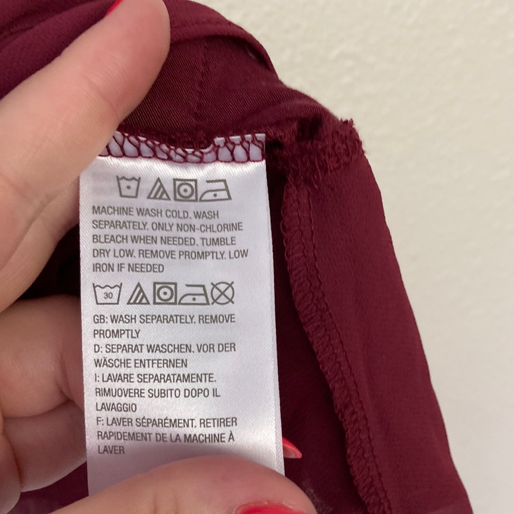 Women's Petite Chiffon Trim Tee with Pockets | Wine - Picture 3 of 6
